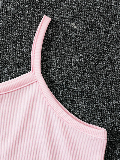 Women's pink knitted dress: slim ribbed fabric, elegant front button design, suitable for spring and summer