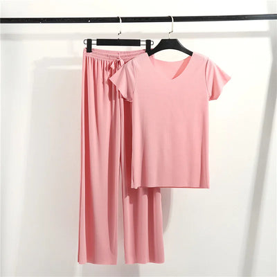 Female Home Clothes 2 Pieces Set Lady Home Suit Summer Women Lounge Wear Autumn Loose Homewear Suit for Women Pajamas Pants Set