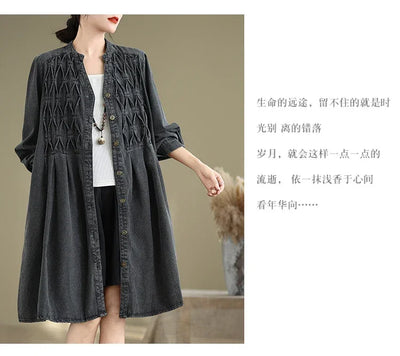 Denim Oversized Autumn Winter Long Sleeve Coat Women Ruffle Fashion Loose Pleated Ladies Jackets Retro Woman Jackets Coats