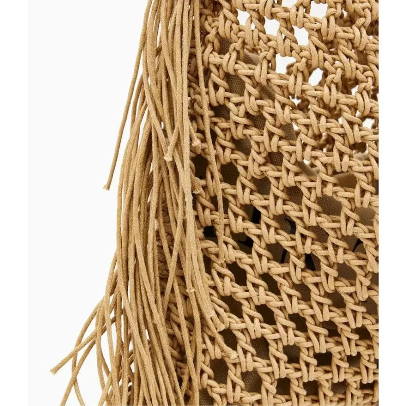 Designer Luxury Tote Bag Women 2025 New Large Capacity Bohemian Style Beach Bag Handmade Woven Hollow Out Tassel Shoulder Bag