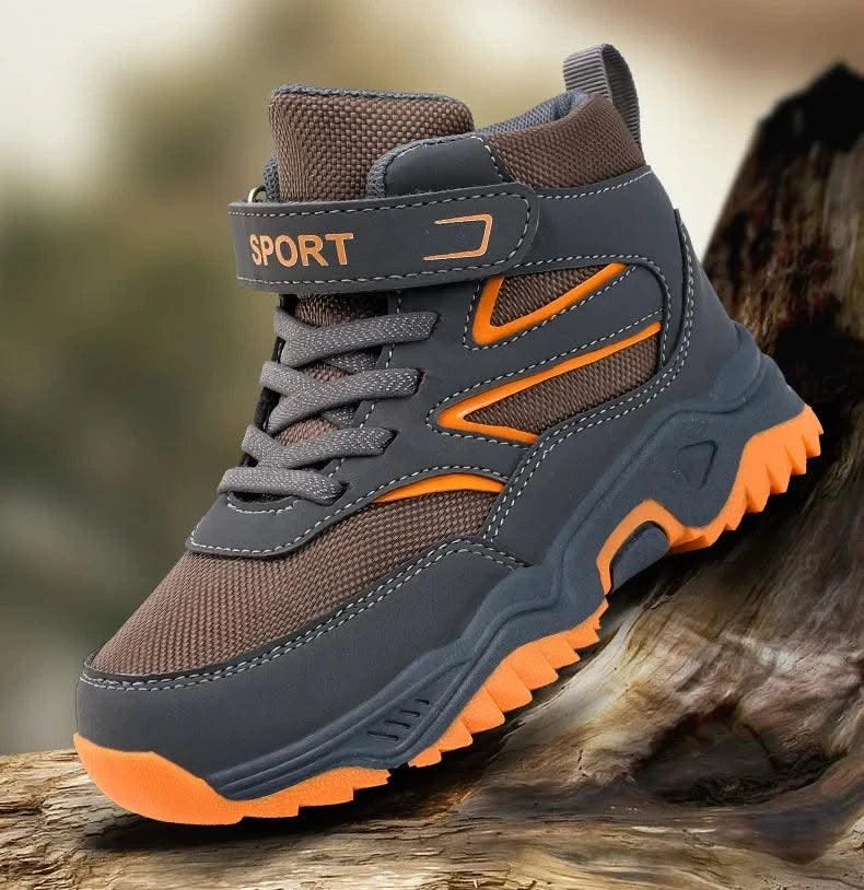 New Boys' Sports Shoes Non-slip School Children's Leather Breathable Running Black Fashion Hiking Shoes Sneaker Size 29-40