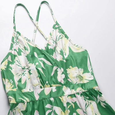 Floral Dress Women's Summer Dress Sexy Backless V-neck Suspender Long Dress