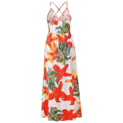 Floral Dress Women's Summer Dress Sexy Backless V-neck Suspender Long Dress