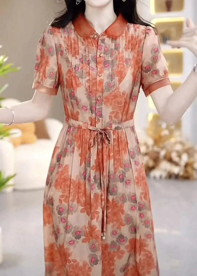 Floral Chiffon Dress for Women in Summer New Fashion Waist-hugging and High-end Temperament Long Skirt Covering Belly Over Knees