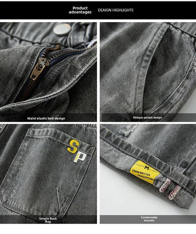 Summer Denim Shorts For Men Trendy Ripped Elastic Waist Loose Fit Casual Jeans 5 Minute Length Middle Pants