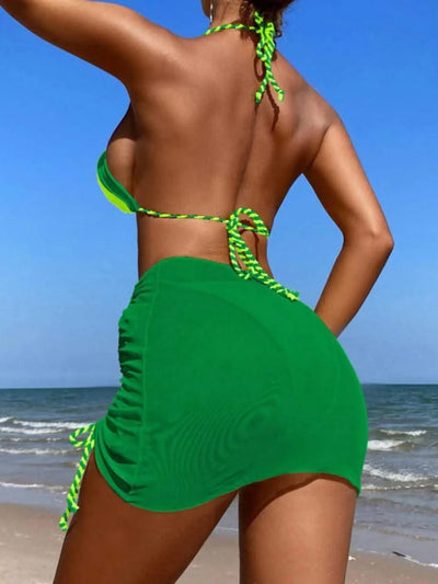 2025 Black Halter String 3 Piece Bikini Swimsuit Women