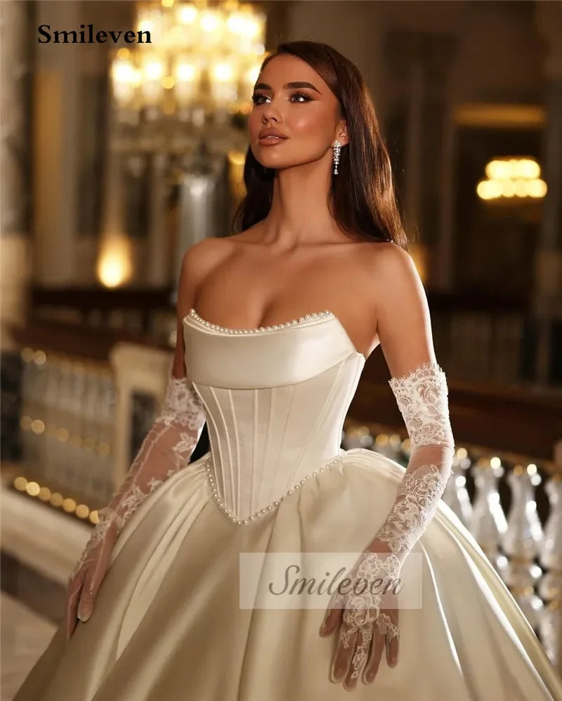 Smileven Ball Gowns Princess Wedding Dresses Satin Bride Dresses Corset Vestido de novia Customized Satin Wedding Gowns