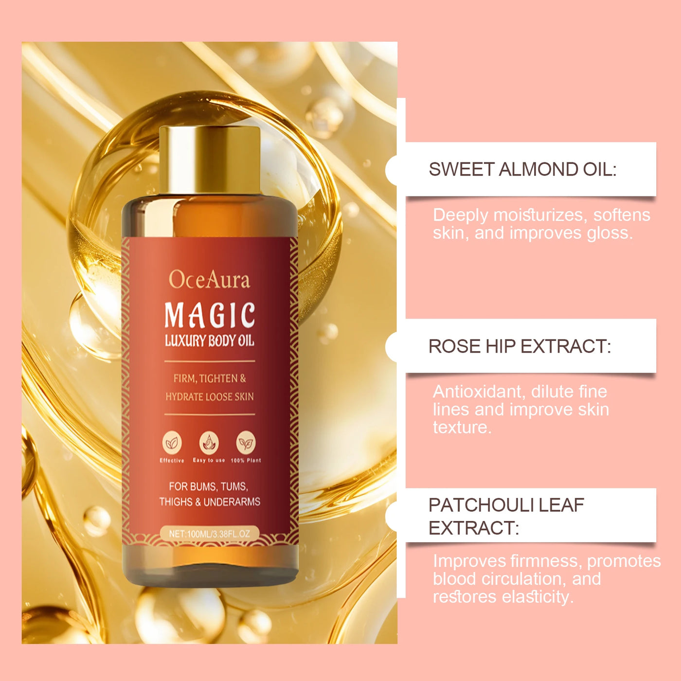 Body Firming Oil Deep Moisturizing Improve Sagging Skin Tightening Increase Elasticity Nourishing Magic Luxury Body Care 100ml