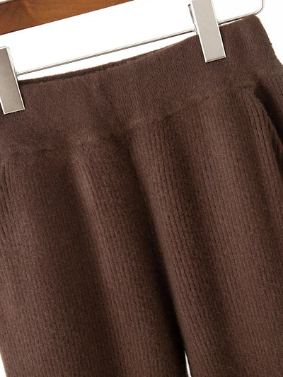 100% merino wool women's knitted trousers, fashionable, warm, drawstring, pockets, wide-leg pants, new autumn and winter 2024