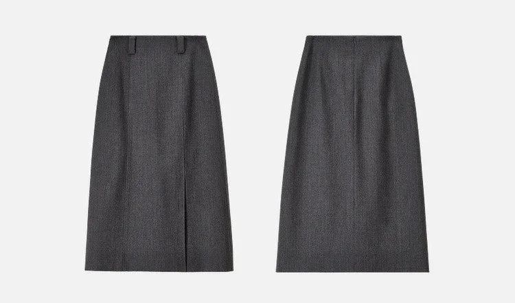 SENTUBILA Two Piece Skirt Sets Women Outfits 2025 Spring Office Ladies V Neck Grey Blazer Jackets Straight Slit Skirt 143Z56241