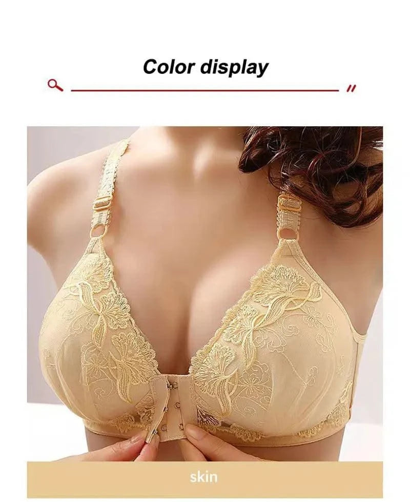 Lace Embroidery Bra Women Front Closure Underwear Wireless Bras Lady Push Up Brassiere Breathable Thin Female Bralette Lingerie
