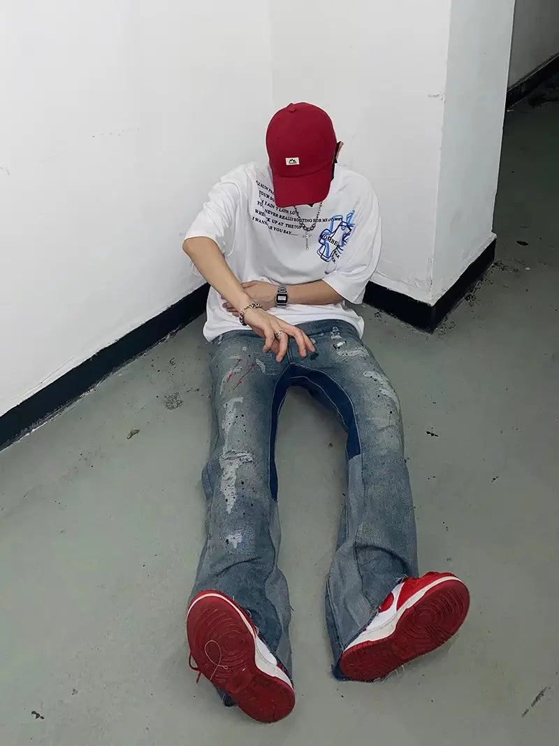 2023 Kanye Y2K Streetwear Baggy Ripped Jeans Pants Men Designer Clothes Washed Blue Straight Hip Hop Denim Trousers Ropa Hombre