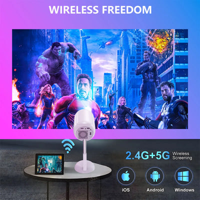 Portable Mini  Android Projector Support 4K  1080p Integrated 90°Adjustable Stand Hight Adjustment WiFi Bluetooth  ,Model:TS6