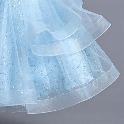 New Girl's Wedding Evening Dress Petal Sequin Mesh Sleeveless Dress Birthday Party School Graduation Party Dress