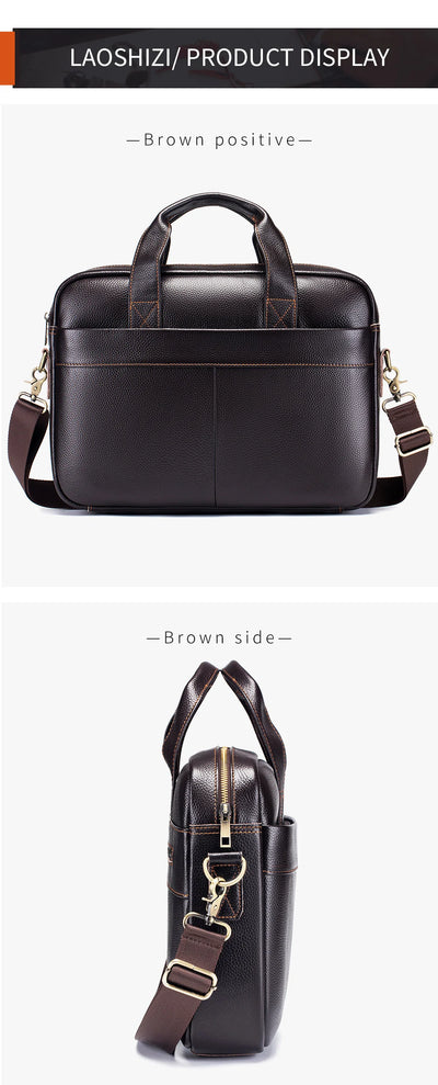 Hot selling men's bags, leather handbags, men's top layer cowhide briefcase, 14 inch computer file bag