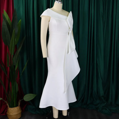 Elegant Dresses for Women 2024 New One Shoulder Ruffles Mermaid Floor Length Luxury Female Birthday Party Dinner Vestidos Mujer