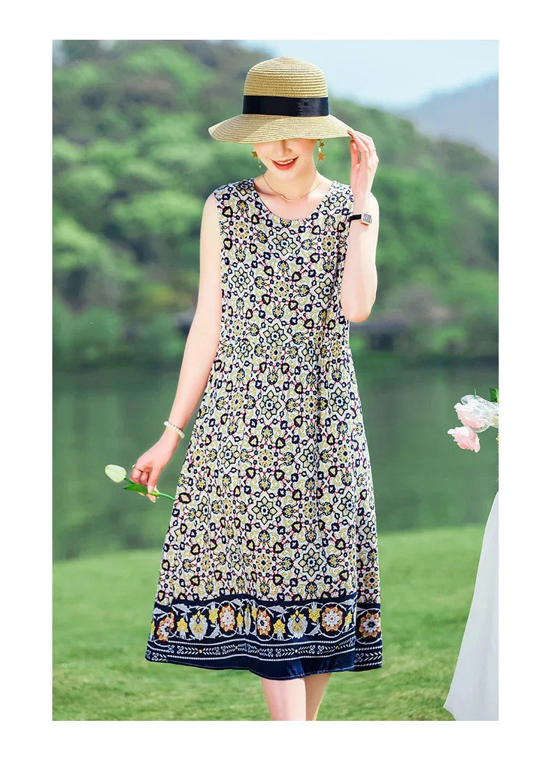New 2024 Women Summer dresses print  Women  sleeveless Boho Beach Dress Vintage  Dresses  Sundress Beach Dress Tunic  Vestidos