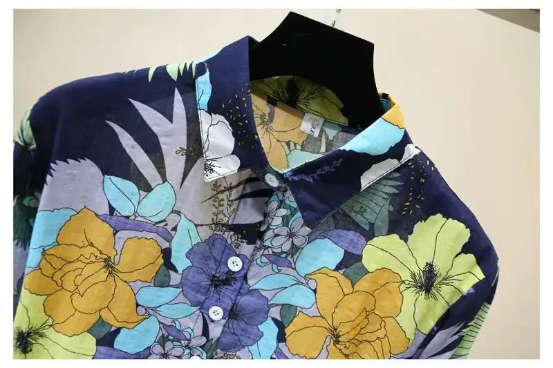 Spring Autumn Cotton Linen Casual Fashion Floral Print Shirt Ladies Loose All-match Sweet Blouse Femme Comfortable Top Women