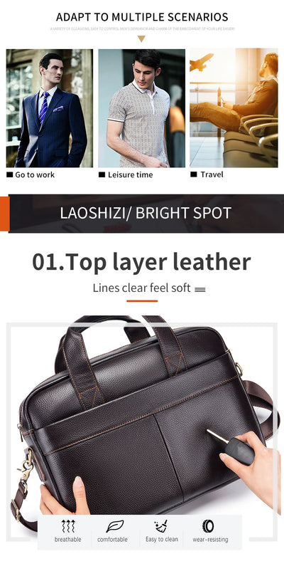 Hot selling men's bags, leather handbags, men's top layer cowhide briefcase, 14 inch computer file bag