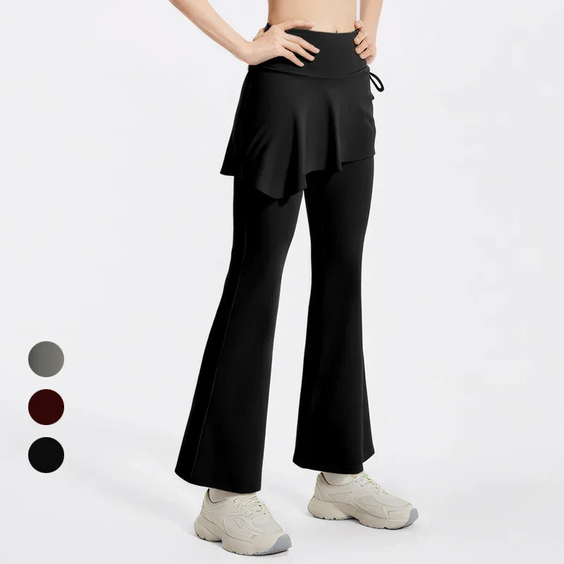 New Flared Culottes for Women Fake Two Micro-flared Pants Wrinkle High Waist Lift Hip Yoga Pants Slim-fit Elastic Waist Rope