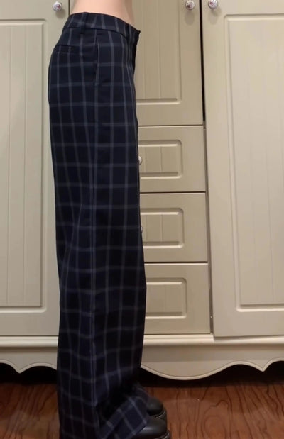 Women Plaid Long Trousers Straight Pants Y2K Streetwear Japanese Harajuku Grunge 2000s Korean Fashion Long Trousers Pantalones