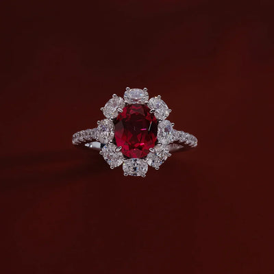 Luxury 2 CT 5A Lab Grown Ruby Ring For Women 925 Sterling Silver 18k Gold Plated Wedding