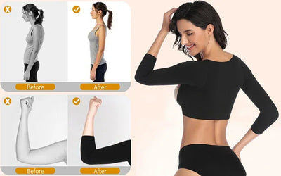 Upper Arm Shaper Post Surgical Slimmer Compression Sleeves Posture Corrector Tops Shapewear for Women 3/4 Sleeve Crop Top Nude