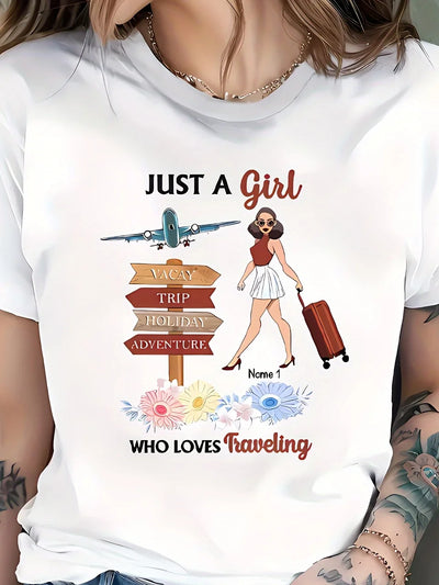 Crew Neck Comfortable Top Women's Clothing Travel Elements Print Casual Sports T-shirt Short Sleeve Aesthetic Clothes streetwear