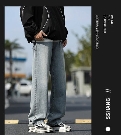 2025 New Men's Baggy Casual Jeans Male High Street Straight Leg Denim Pants American Classic Retro Autumn Casual Long Trousers