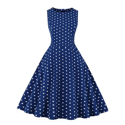 2025 New Women Party Dress Dot Print Sleeveless A Line 50s Evening Gowns Red A-line Tight Waist Prom Banquet Summer Midi Dress - Elanique