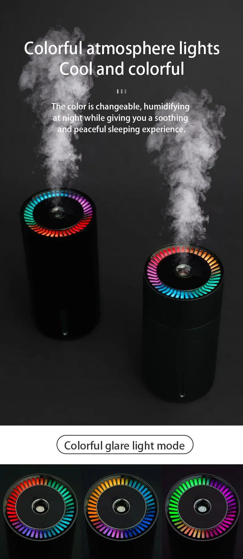 Humidifier Diffuser For Car Small 260ml Air Humidification Led Light Aromatherapy Machine Home Bedroom Big Spray
