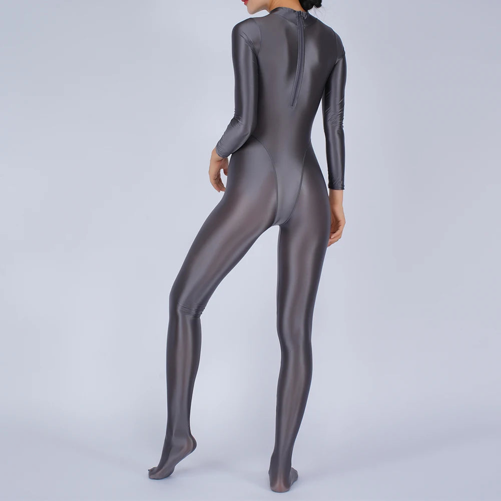 Sexy Womens Glossy Shiny Silky Tights Swimsuit Leggings Bodysuit Jumpsuit Ladies Elasticity Breathable Leotard Sleeping Romper
