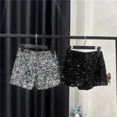 2025 New Summer Spring New Full Sequined Shiny Casual Shorts Heavy Zipper Nightclub Socialite Short Shorts Hot Pants for Women - Elanique