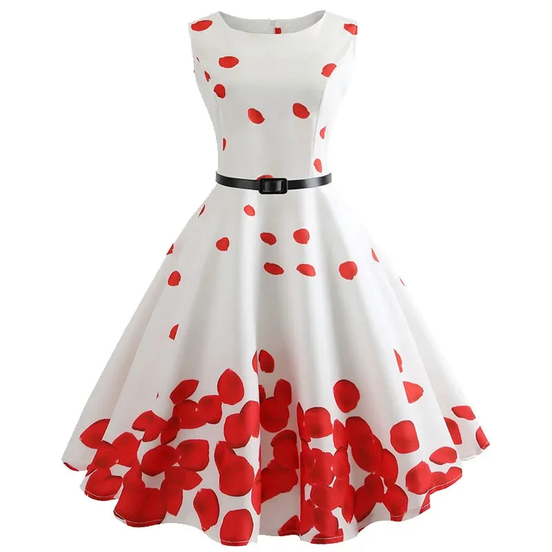 Summer Dress  Women Sleeveless Floral Print Vintage Retro 50s 60s Robe Swing Pinup Vestidos Tunic