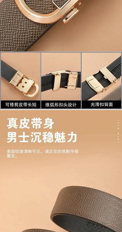 Men's Automatic Split Leather Buckle Belt | Versatile, Business, Casual Pants Belt | Middle-aged and Young Men