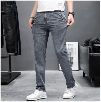 Summer Stretch Skinny Jeans Men Fashion Casual Slim Fit Denim Designer Elastic Pants Grey Brand Trousers Male Large size 38 40