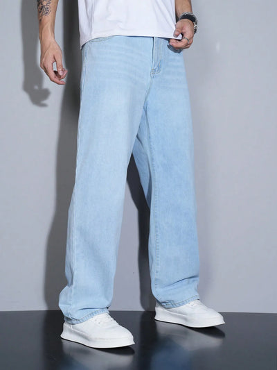 Manfinity Homme Men's Straight Loose Fit Multi-Pocket Casual Denim Jeans