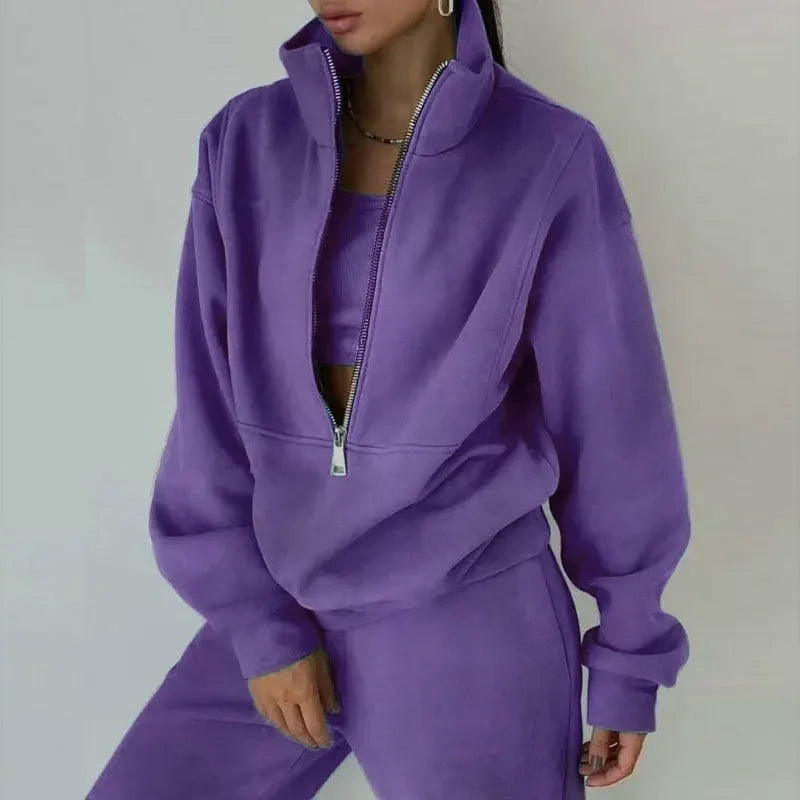 Autumn Winter Women Tracksuits Two Piece Outfits Fleece Lined Zipper Sweatshirt High Waist Pants Sets Female Sport Suits 2024