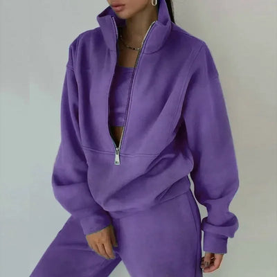 Autumn Winter Women Tracksuits Two Piece Outfits Fleece Lined Zipper Sweatshirt High Waist Pants Sets Female Sport Suits 2024