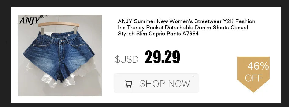 ANJY Autumn New Women Chic Two-Piece Set Studded Diamonds Streetwear Denim Shirt Drawstring Straight Elegant Casual Pants  A9654