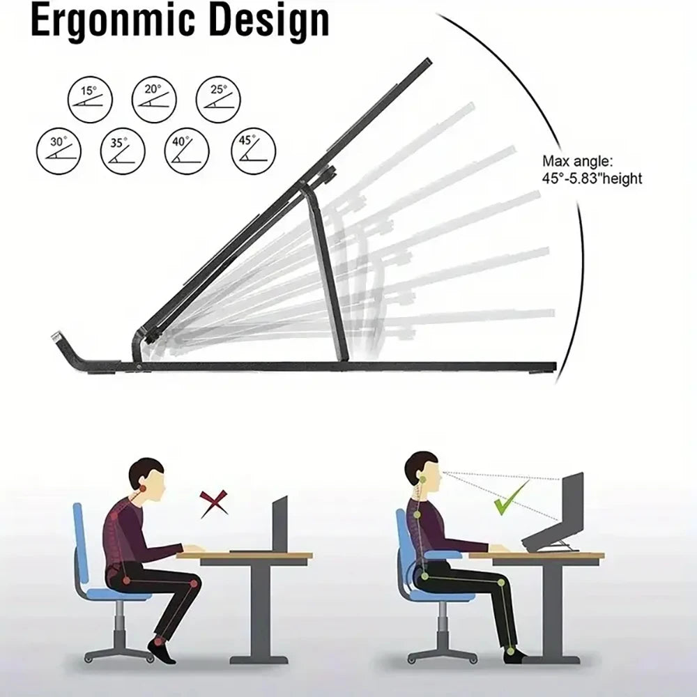 Adjustable Laptop Stand - Folding, Lifting, And Cooling Functions, Seven Non-Slip Lift Positions For Easy Desk Organization,