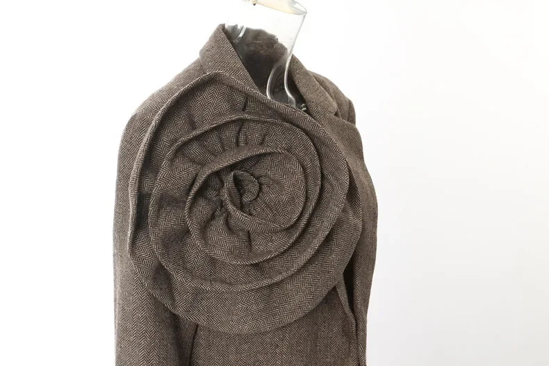 DEAT Fashion Women's Blazer Notched 3D Flower Decorate Twill Woolen Fabric Single Button Suit Jackets Summer 2024 New 1DH5936