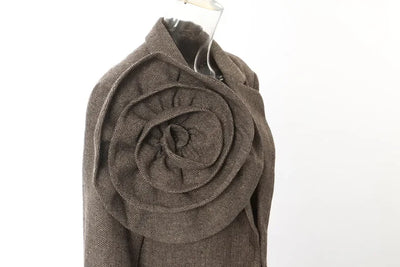 DEAT Fashion Women's Blazer Notched 3D Flower Decorate Twill Woolen Fabric Single Button Suit Jackets Summer 2024 New 1DH5936