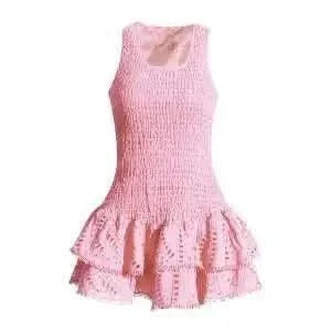 Summer Sundress Holiday Print Embroidery Cotton Short Cake Dress Women Sleeveless Tank Elastic Back Cocktail Party Vestidos