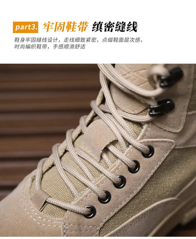 Outdoor Training Men's Tactical Boots High-Top Desert Shoes Camouflage Climbing Hiking Shoes for Men Canvas Platform Ankle Boots