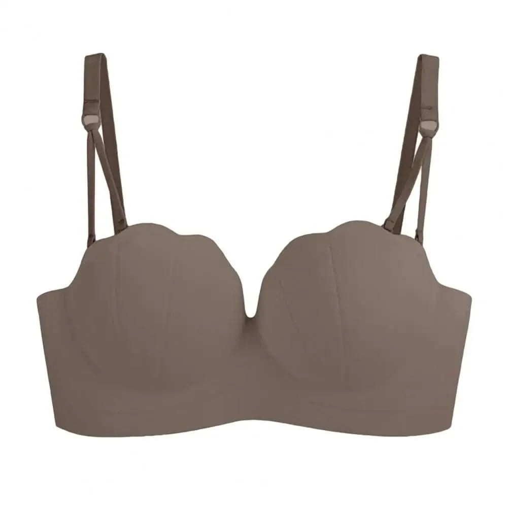 Women Wireless Bra Sculpting Cup Bra Strapless Push Up Bra with Anti-slip Strip Detachable Straps for Women No Steel Ring Solid