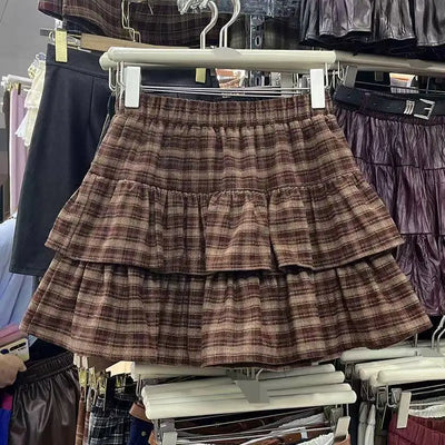 Spring Casual American Vintage A-Line Skirts Women 2000s Y2k Bow Plaid Skirts Korean Fashion Japanese Kawaii Clothing Subculute
