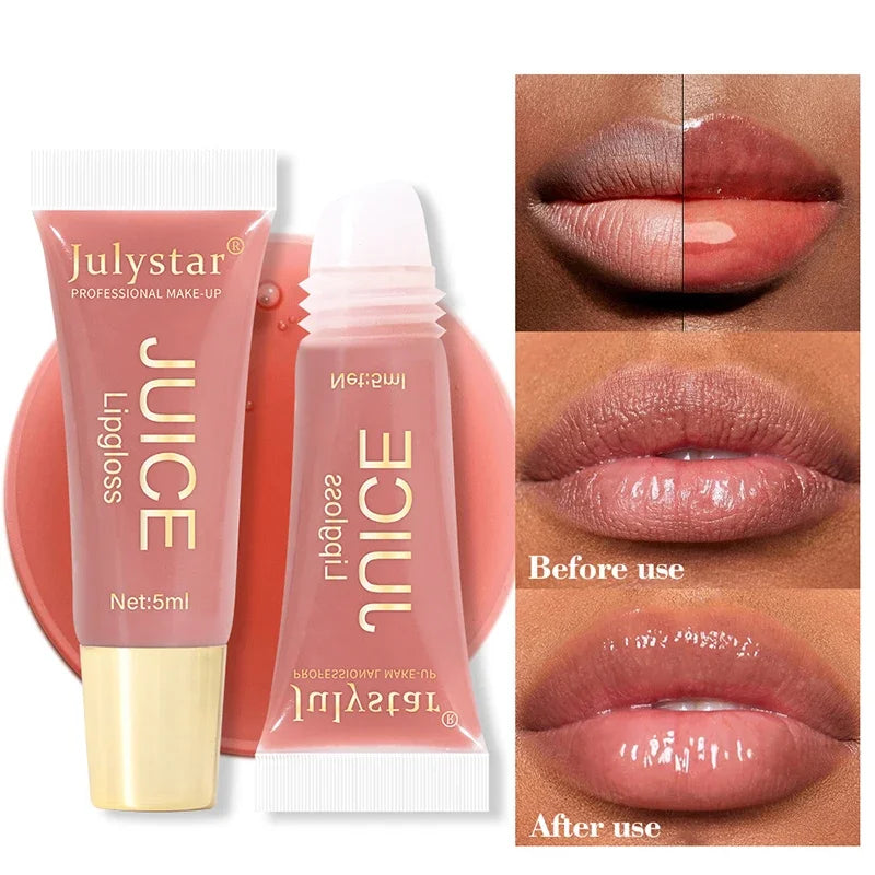 Nude Brown Plumping Lip Gloss Moisturising Fruit Lip Oil Transparent Fullness Lips Tint Soft Tube Makeup Applicator Beauty Care