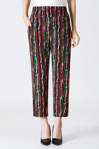 XL-8XL Summer Women Harem Pants Casual High Waist Pants Printed Elastic Waist Middle Aged Women Trousers Summer Bottoms