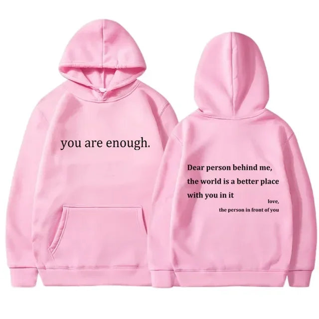 YOU ARE ENOUGH Print Hoodies Autumn Casual Sportswear Plus Fleece Winter Tops Pullover Men's Hoodies Streetwear Sweatshirts